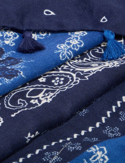 Foulard &agrave; pampilles bleu femme