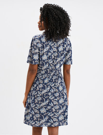 Robe col en V taille smockée Creeks bleu marine femme