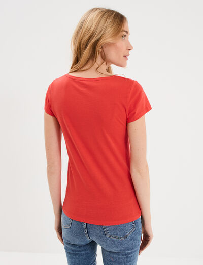 T-shirt coton col rond manches courtes rouge femme