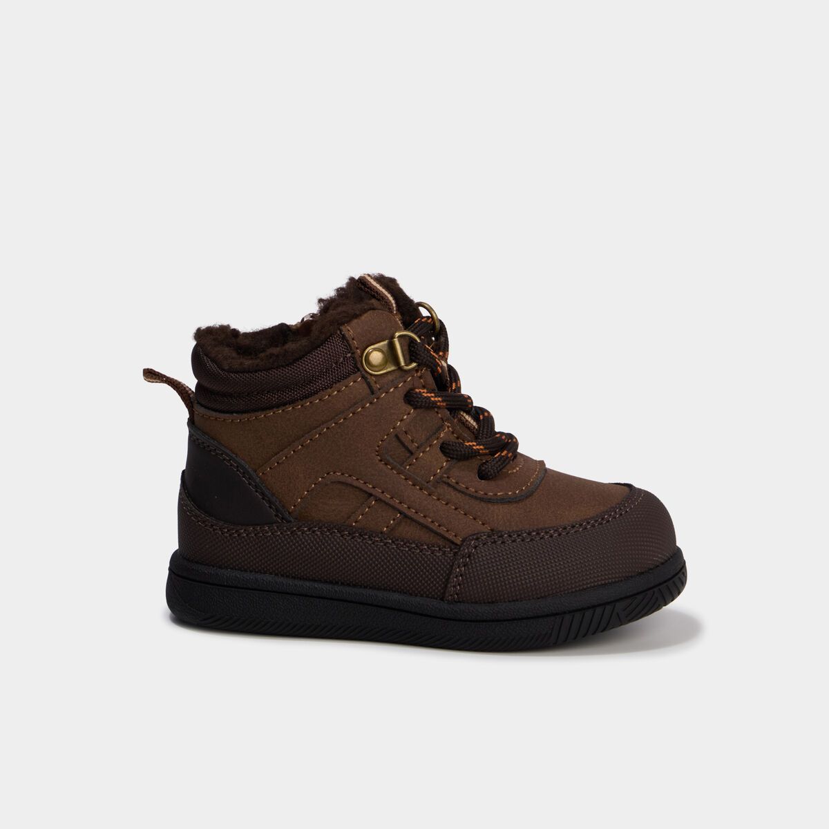 Bottines montantes fourr&eacute;es zipp&eacute;es marron b&eacute;b&eacute; gar&ccedil;on