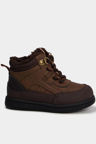 Bottines montantes fourr&eacute;es zipp&eacute;es marron b&eacute;b&eacute; gar&ccedil;on