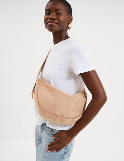 Sac banane effet su&eacute;dine ivoire femme