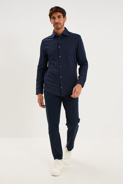 Pantalon chino slim sans repassage bleu marine homme