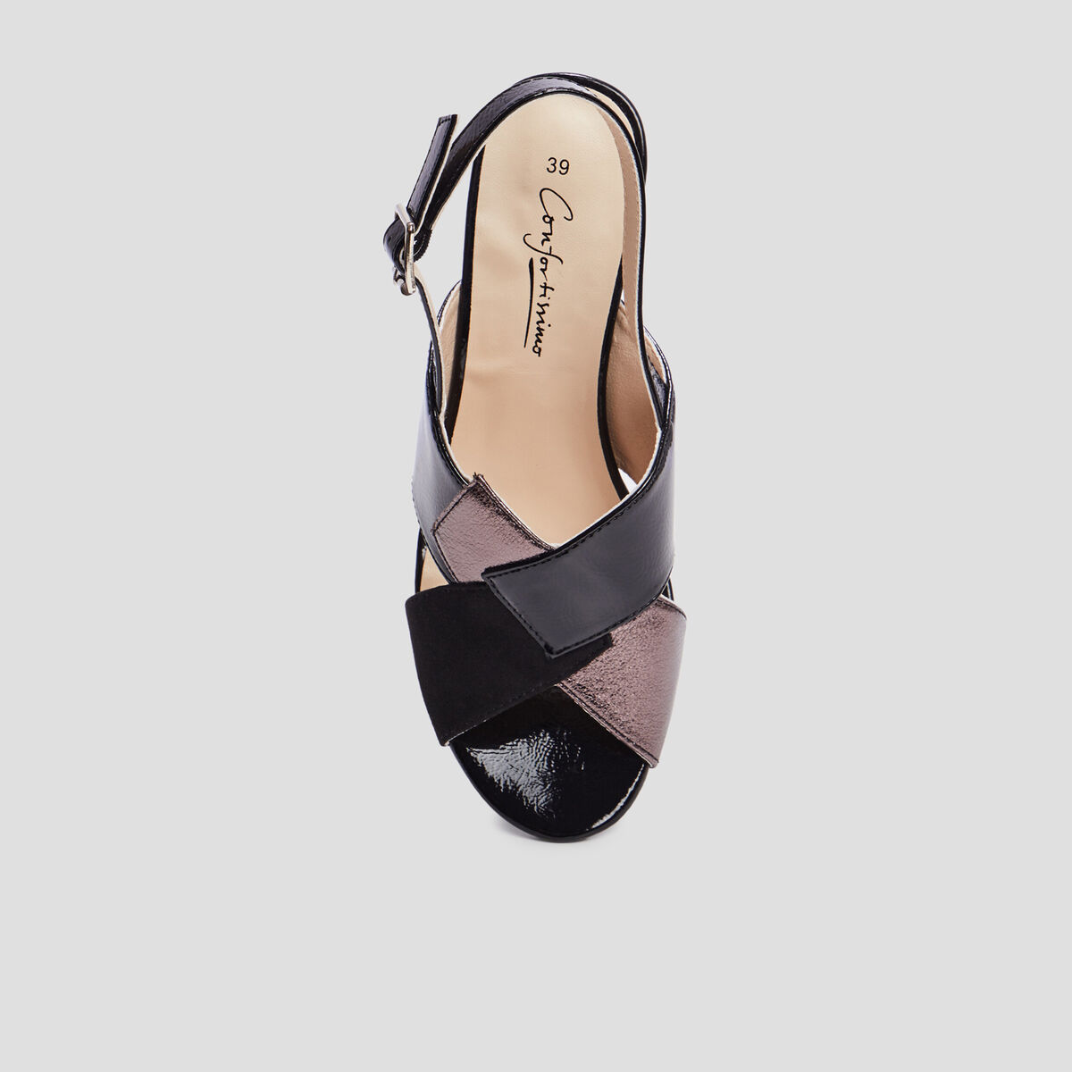 Sandales à talons pied large noir femme