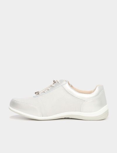 Tennis basses pied large en cuir blanc femme