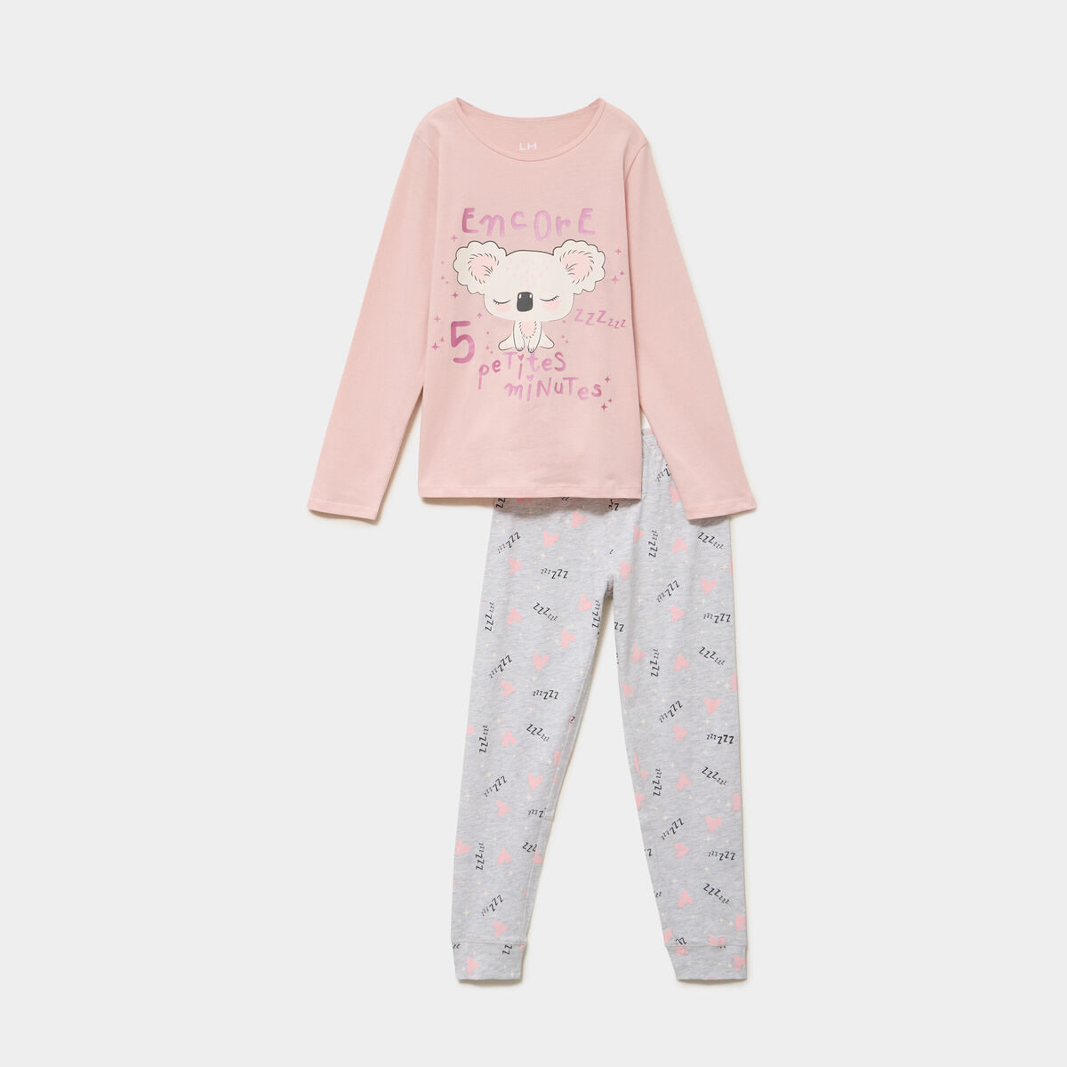 Ensemble pyjama pantalon et t-shirt rose clair fille