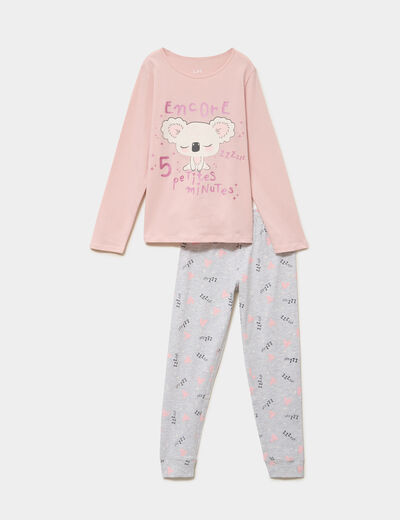 Ensemble pyjama pantalon et t-shirt rose clair fille
