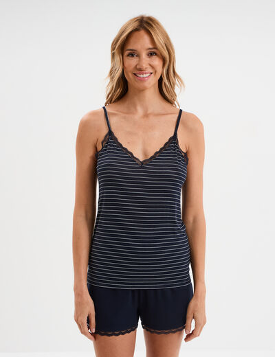 Haut de pyjama débardeur à bretelles bleu marine femme