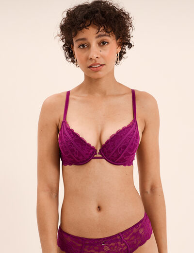 Soutien-gorge maxi push up dentelle violet fonc&eacute; femme