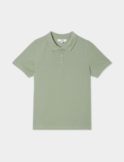 Polo manches courtes à détail brodé vert kaki garçon