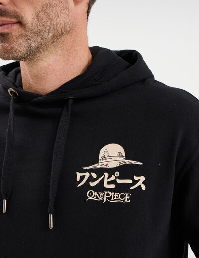 Sweat hoodie molleton One Piece noir homme