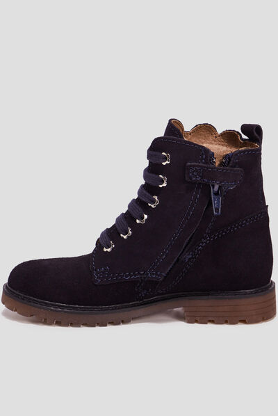 Bottines à lacets en cuir bleu marine fille