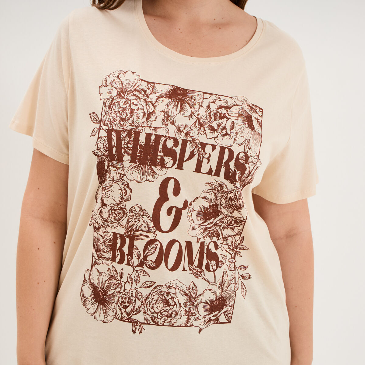 T-shirt manches courtes col rond coton ivoire femme grande taille