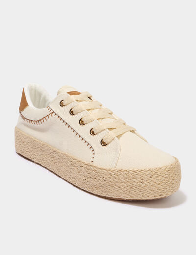 Tennis basses en toile compens&eacute;es sable femme