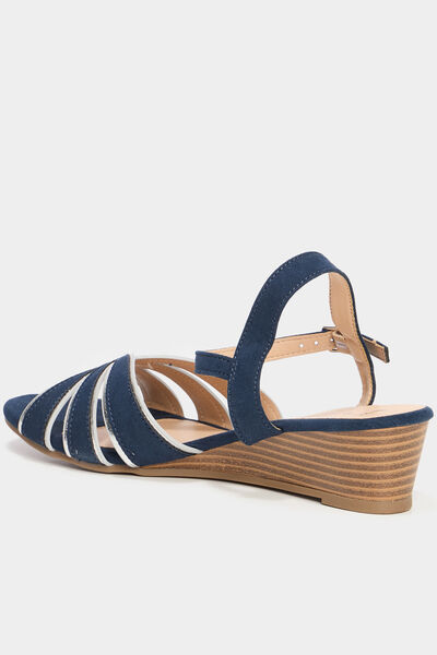 Sandales compens&eacute;es bleu marine femme