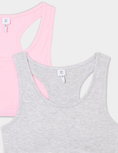 Lot 2 brassières effet côtelé coton rose fluo fille