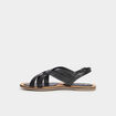 Sandales plates brides crois&eacute;es en cuir noir femme