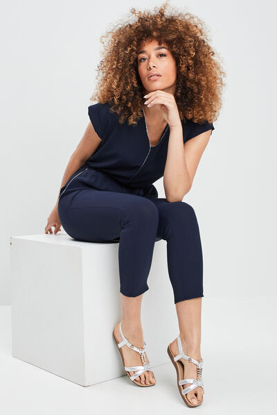 Combinaison pantalon ceinturée bleu marine femme