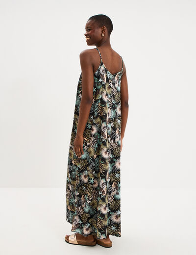 Robe longue droite fluide &agrave; bretelles noir femme