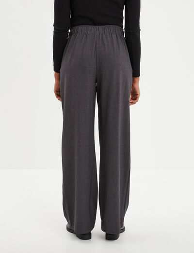 Pantalon crêpe large taille élastiquée gris foncé femme