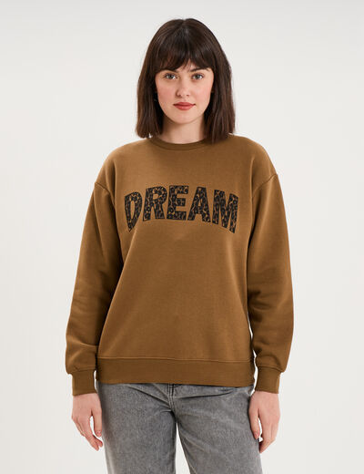 Sweat col rond manches longues beige femme