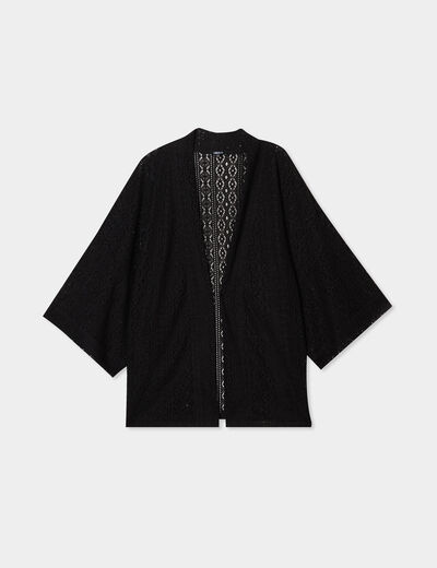 Veste ample esprit kimono dentelle noir femme