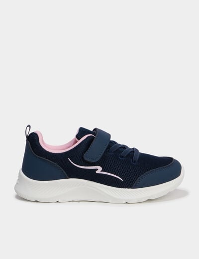Baskets running &agrave; scratchs bleu marine fille