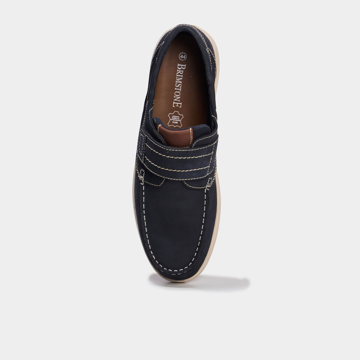 Chaussures bateau en cuir &agrave; scratch bleu homme