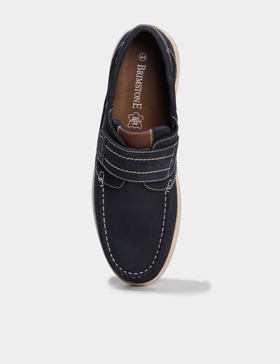 Chaussures bateau en cuir &agrave; scratch bleu homme