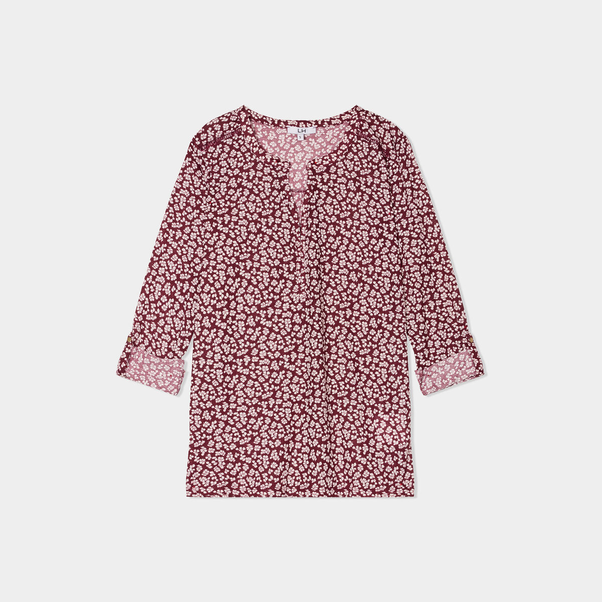 T-shirt manches longues à revers bordeaux femme