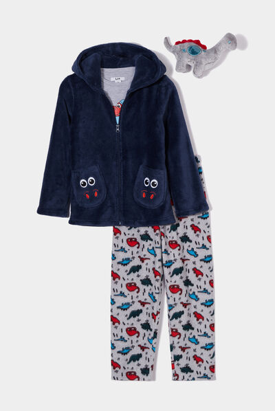 Ensemble pyjama 3 pièces avec peluche gris clair garçon