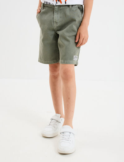 Bermuda large taille &eacute;lastiqu&eacute;e coton vert kaki gar&ccedil;on