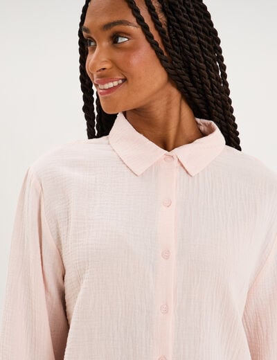 Ensemble pyjama chemise pantalon coton rose clair femme