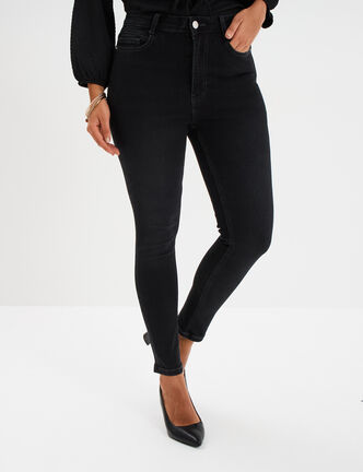 Jeans skinny taille haute cropped denim noir femme