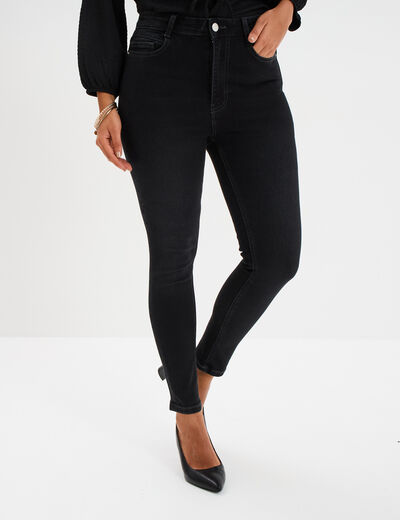 Jeans skinny taille haute cropped denim noir femme
