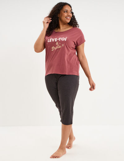Ensemble pyjama corsaire et t-shirt rose framboise femme grande taille