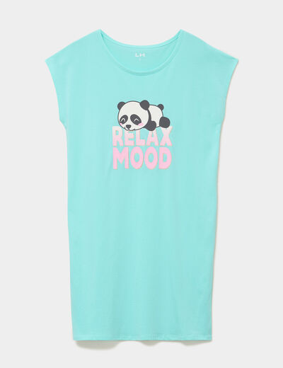 Chemise de nuit courte coton bleu turquoise femme