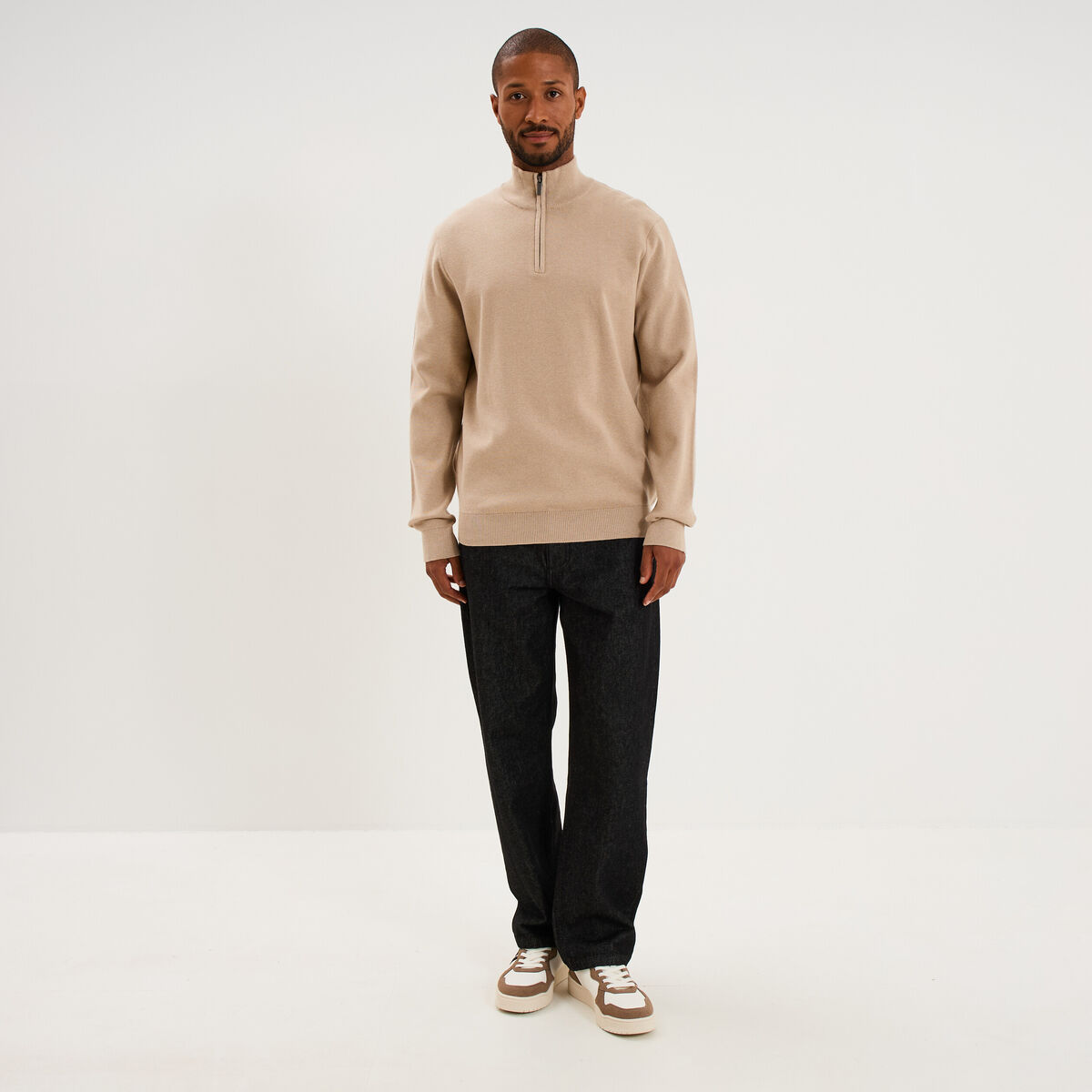Pull camionneur manches longues beige homme