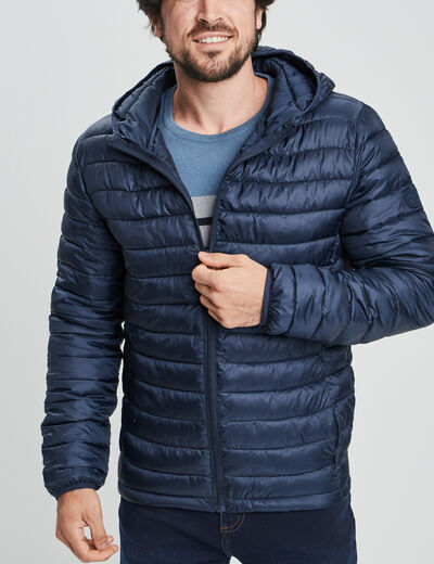 Doudoune légère déperlante à capuche bleu marine homme
