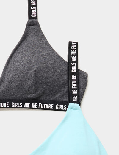 Lot 2 brassières forme triangle coton bleu turquoise fille