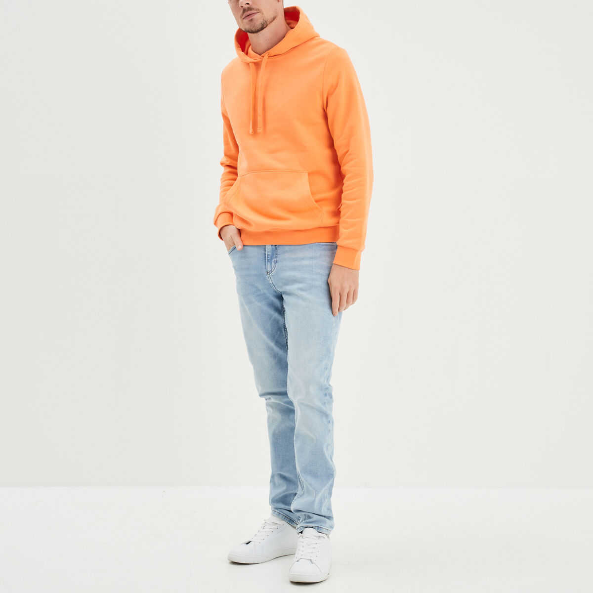 Sweat molleton à capuche hoodie orange corail homme