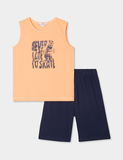 Ensemble pyjama short et débardeur coton orange corail garçon