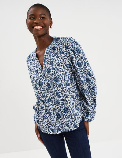 Blouse oversize col tunisien blanc femme
