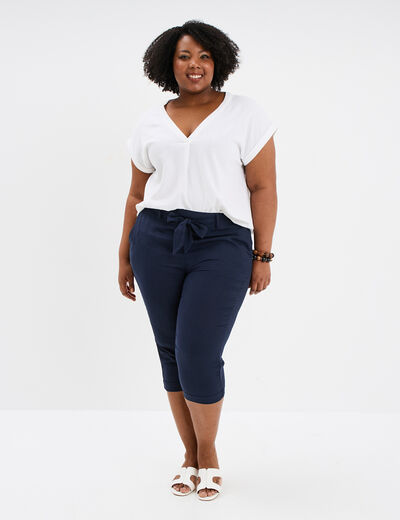 Pantacourt lin chino regular bleu foncé femme grande taille