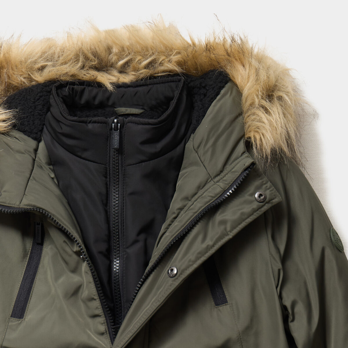Parka &agrave; capuche fausse fourrure vert kaki gar&ccedil;on