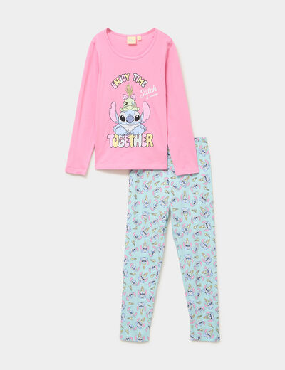 Ensemble pyjama 2 pi&egrave;ces coton Stitch rose fille