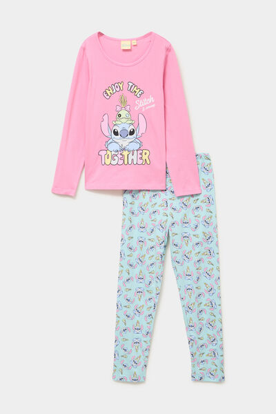 Ensemble pyjama 2 pi&egrave;ces coton Stitch rose fille