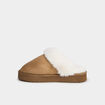 Chaussons mules compens&eacute;s fourr&eacute;s camel femme
