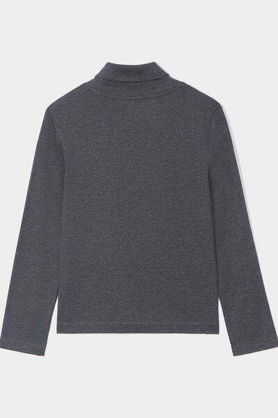 T-shirt coton col roul&eacute; manches longues gris fonc&eacute; gar&ccedil;on