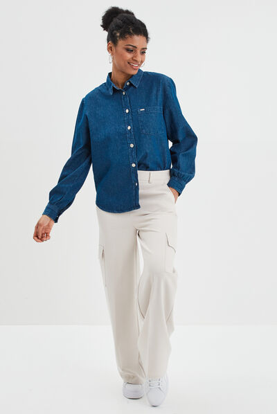 Chemise droite en jean coton Creeks denim double stone femme